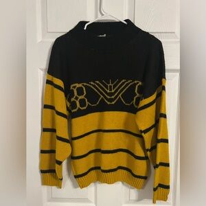 Vintage Breeze Men’s Knit Sweater Size Medium Black & Yellow Striped